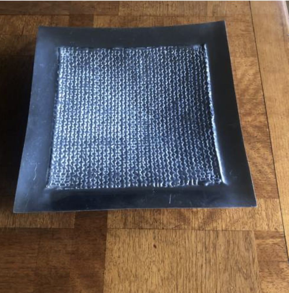 Artisinal Square Embossed Woven Design Metal Footed Tray