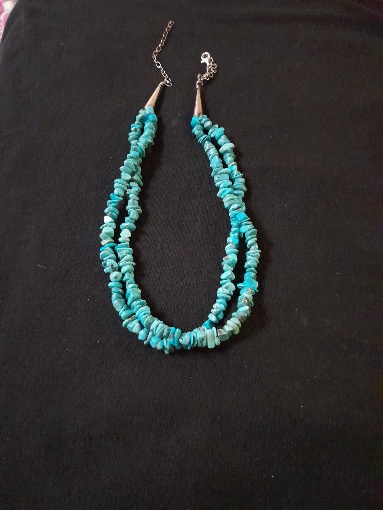 Navajo Blue Kingman 2 Strand Turquoise Shell Necklace