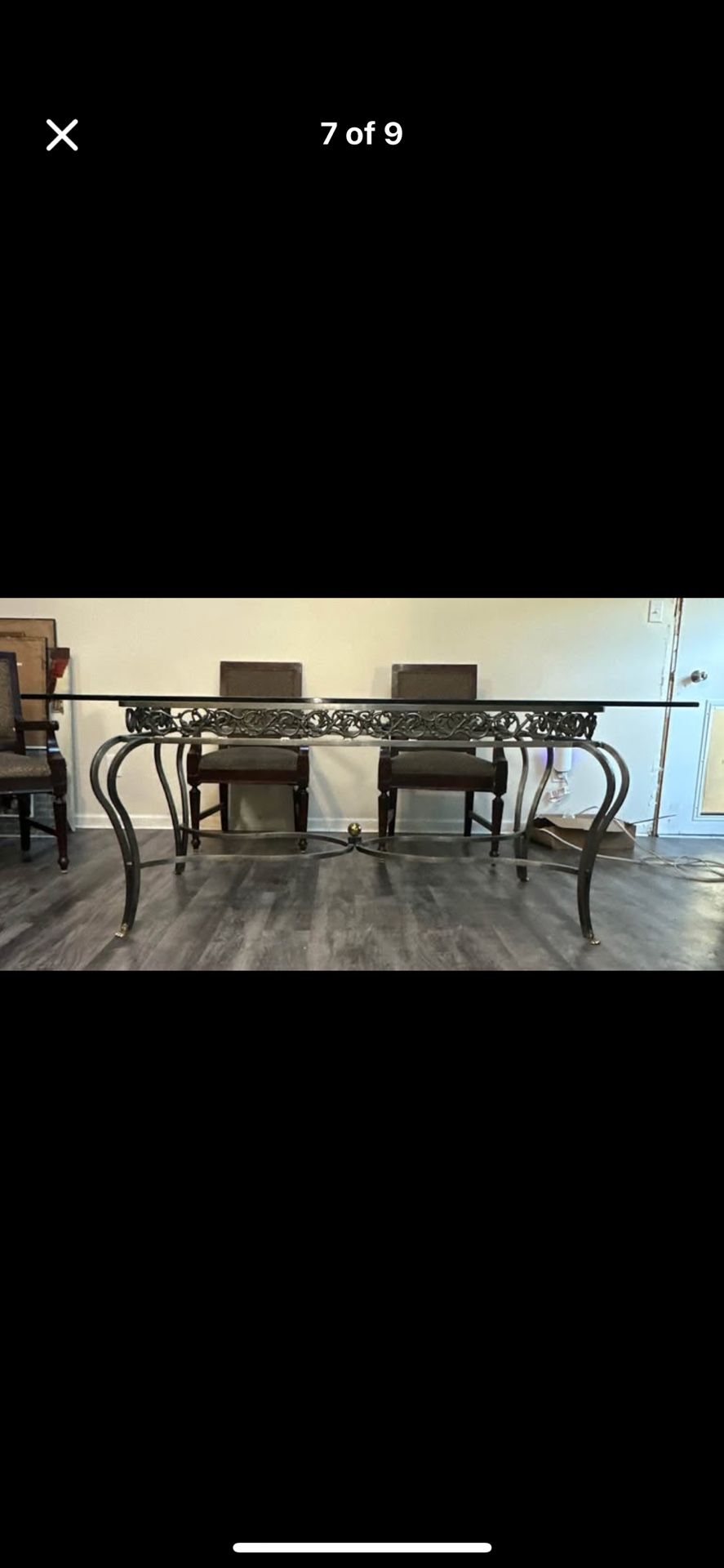 6 Foot dining table Vintage Antique  Glass Top Wrought Iron Base