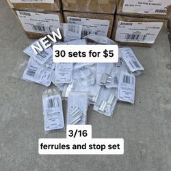 New Box Of 30pc  3/16" Cable Ferrules And Stop Sets  Only $5 For All 