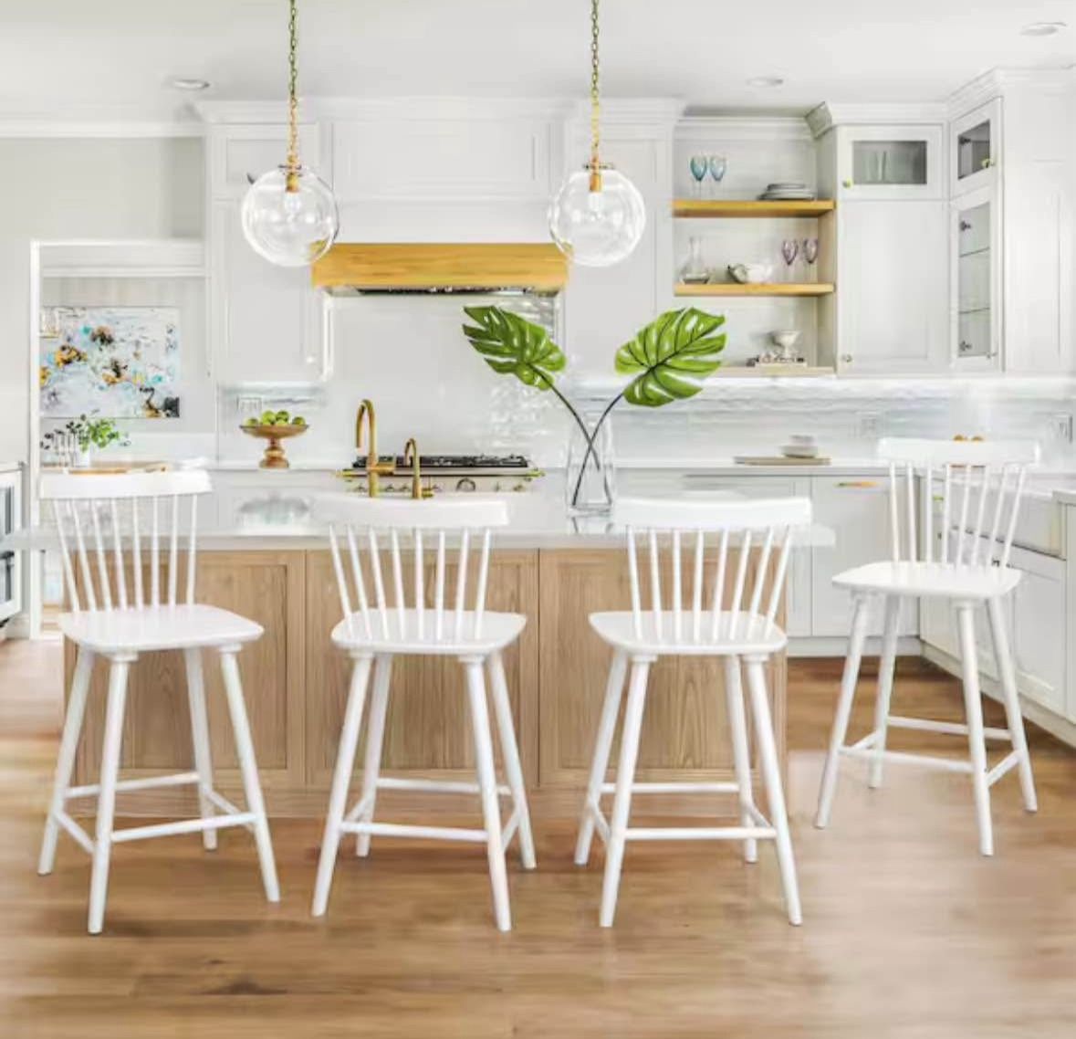 4X White 24” solid wood barstool