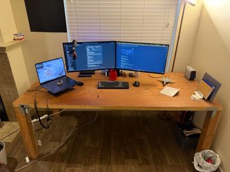 Large Handmade Desk, Solid Wood Legs, 6+ ft Workstation