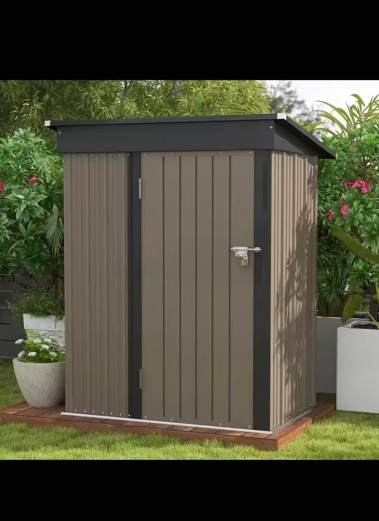 🔥ON SALE🔥5x3 FT Outdoor Storage Shed, Tool Shed with Sloping Roof and Lockable Door, Metal Shed for Backyard Garden Patio Lawn, Brown