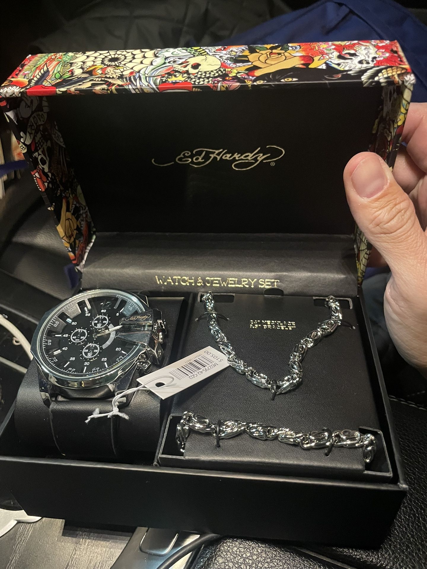 Ed Hardy Watch Necklace Bracelet 