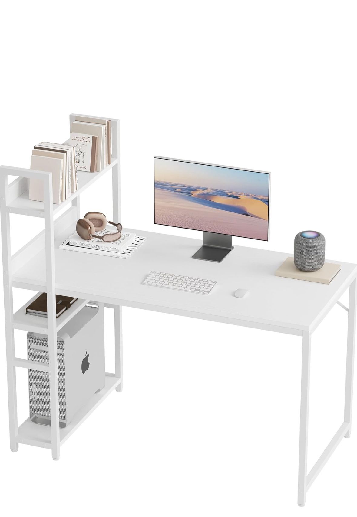 Modern Black & White Computer Desk with Shelves – Perfect for Home Office Setup 🖥️📚
