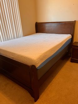 Queen mattress and Cherry Brown Oak bedroom furniture set