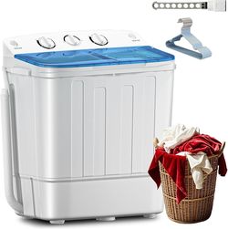 Portable Twin Tub 18lbs Washing Machine with Drying Rack, 11lbs Washer Mini Compact Laundry Machine with 7lbs Spinner, Semi-automatic Washer Combo for