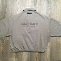 Fear of God Essentials Heather Grey 3/4 Sleeve Polo Sweatshirt