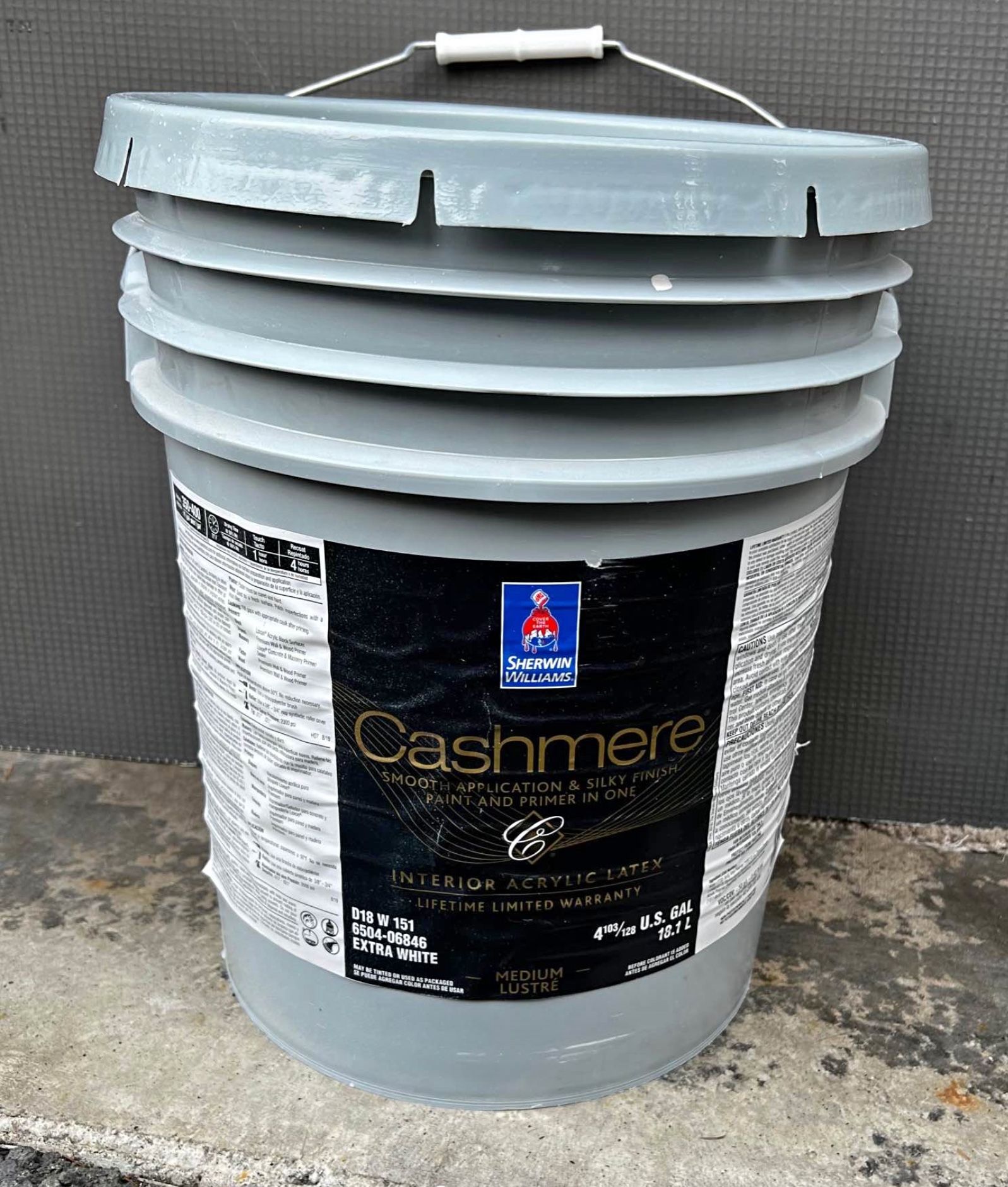 Interior Paint Cashmere And Primer In One. White. Opened, But Full 5 Gallons