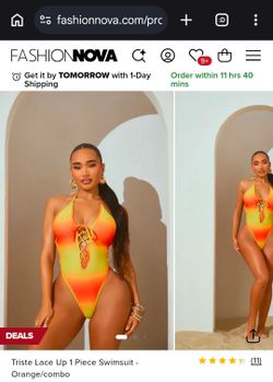 Triste Lace Up 1 Piece Swimsuit - Orange/combo fashion nova