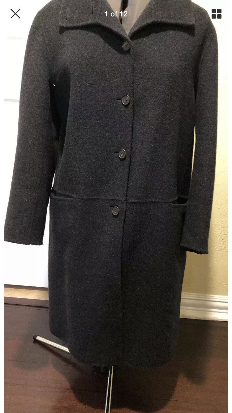DKNY Men's Wool Coat Long Jacket RN 68596 Dark SZ L USED