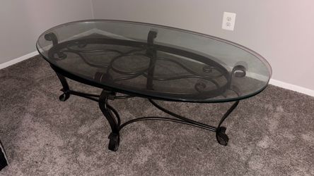 Coffee Table - Oval Glass Top with Iron Base