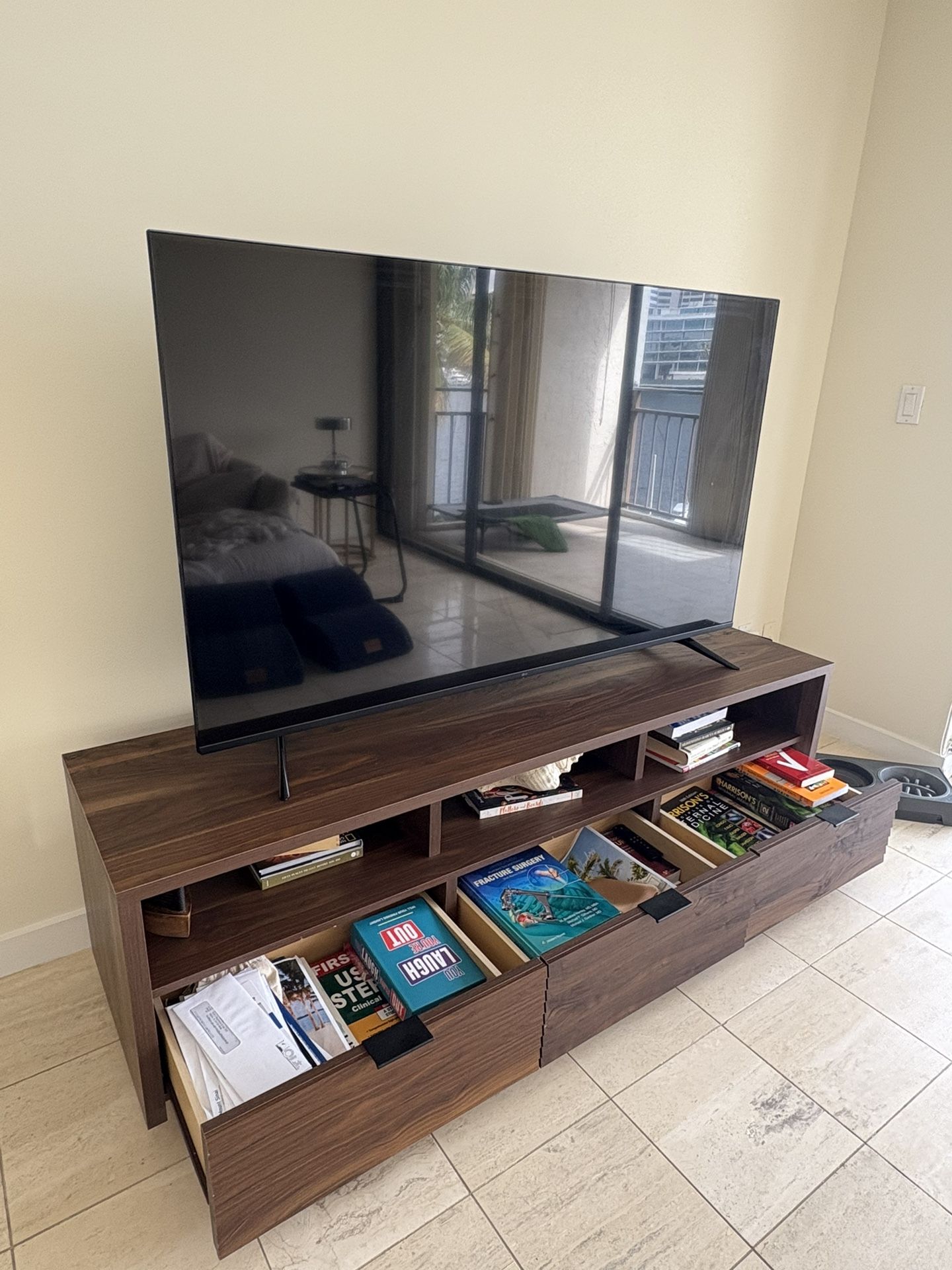 Modern Wood TV Stand w/ Drawers & Shelves