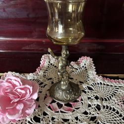 Vintage Brass Cherub Votive Candle Holder