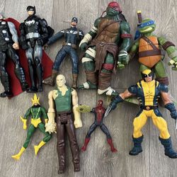 9 Action Figures Thor Teenage Mutant Ninja Turtles Captain America Wolverine Sandman Electro Batman