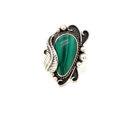 Silver Malachite Leaf Ring