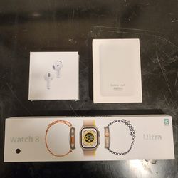 Bluetooth Earbuds, Smart Watch 8 Ultra, & Magnetic Wireless Charger Combo 