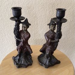 Vintage Cast Iron Asian Candle Holders