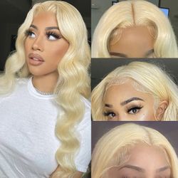 18in Body Wave Human Hair Platinum Blonde Wig Unit Lacefront