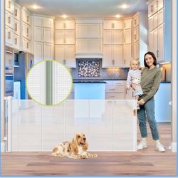 Reinforced 80 Inch Extra Wide Retractable Baby Gate with Support Rods, Indoor/Outdoor Retractable Pet Gates for Wide Openings, 33” Tall Mesh Dog Gate 