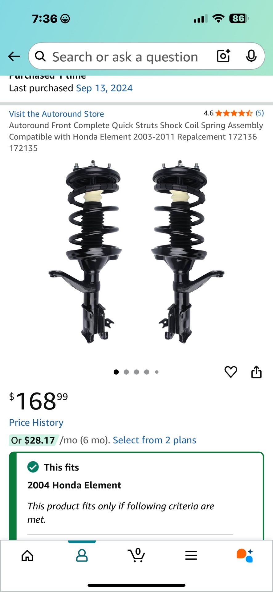 2 Front Struts For Honda Element