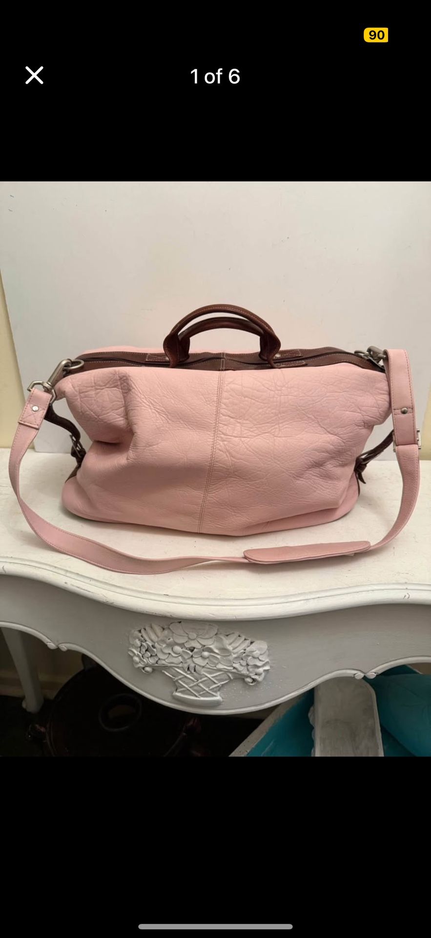 Pink Leather Travel Bag