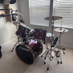 Sonor Drum Set With Road Cases And More