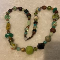 22” Marble,wooden,sea Glass,etc Necklace 
