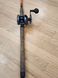 WHISKER SEEKER CASTING POLE WITH OKUMA CORTEZ CZ-10CSA REEL 7"6FT 10-50LB LURE WT 1-6OZ MODERATE FAST ACTION GEAR RATIO 6.2:1 LIKE NEW