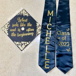 Personalize Custom Graduation Cap Topper, Permanent Cap  and Stole (PLZ READ DESCRIPTION)