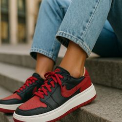 W Nike Air Jordan 1 Low Elevate Bred Black White Red DQ1823-006 womens size 10.5