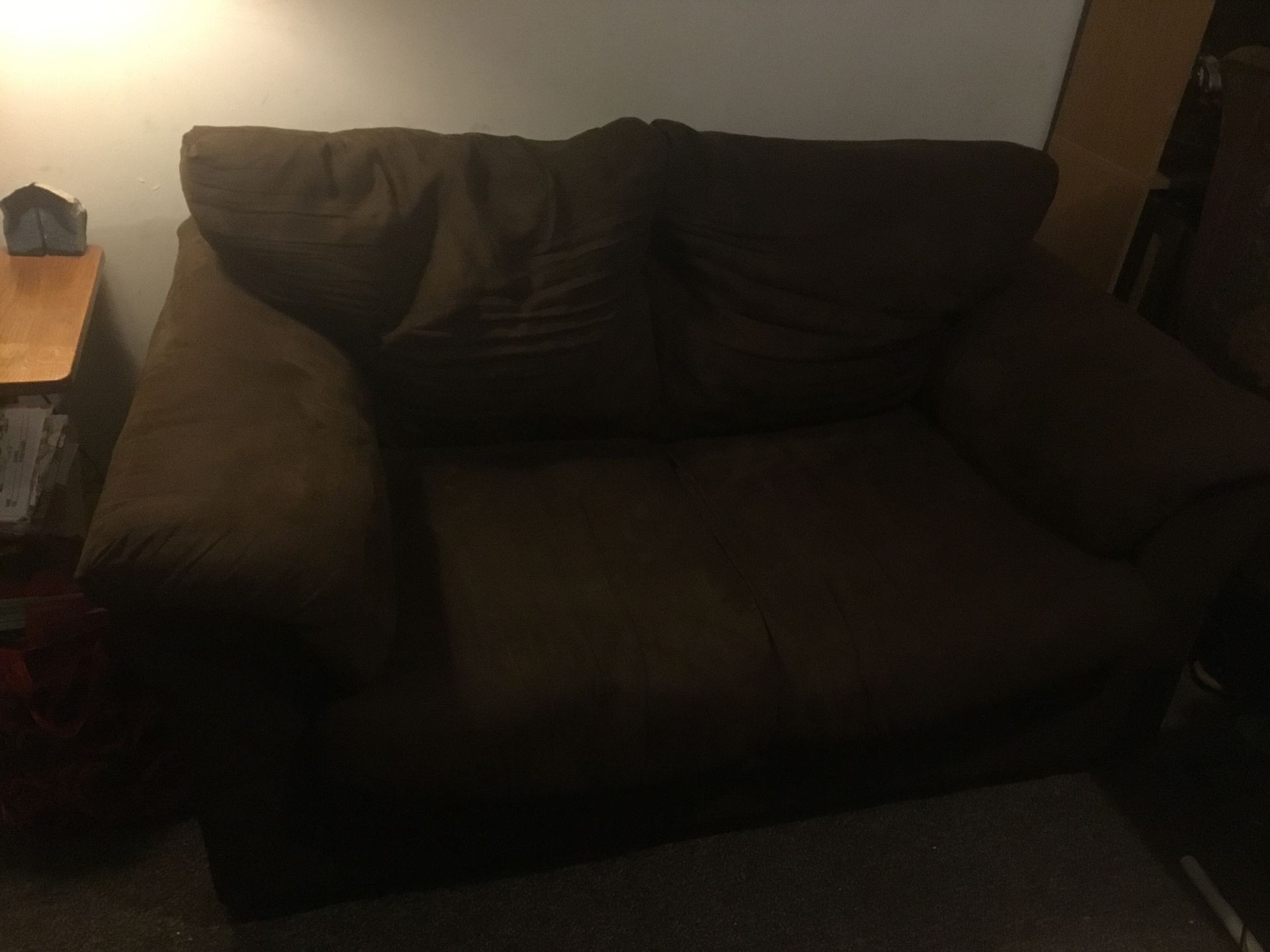 Dark brown suede-like Loveseat
