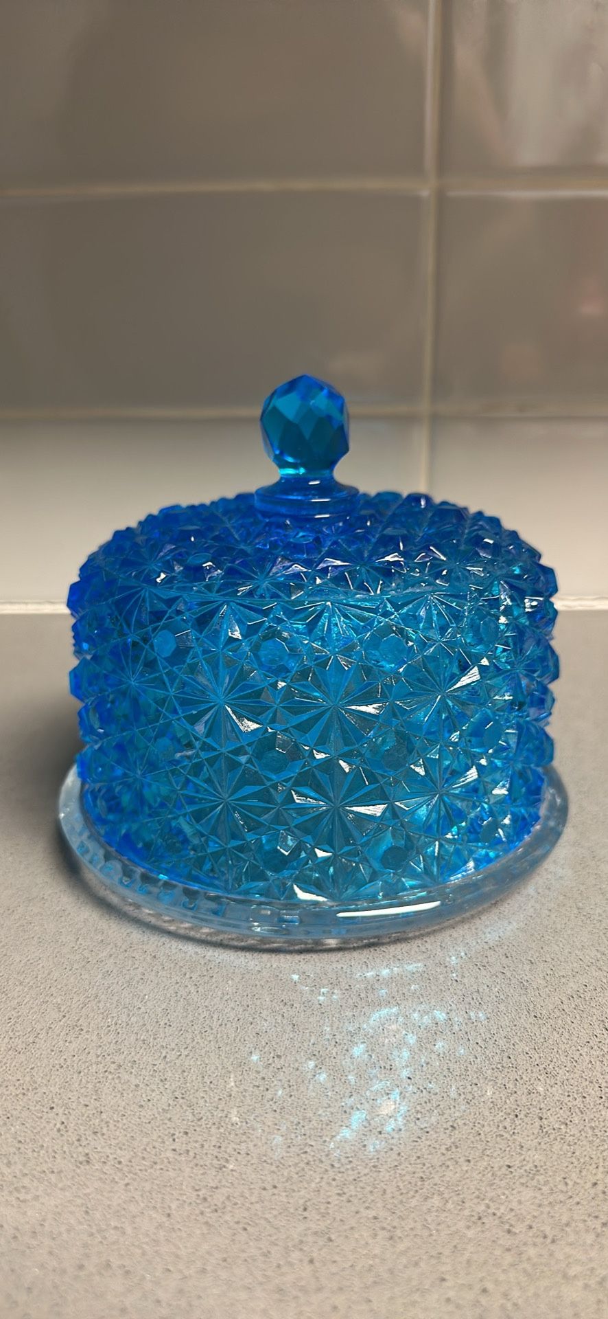 Vintage Blue Daisy Dot butter dish