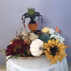 A Beautiful Candle Floral Thanksgiving Basket