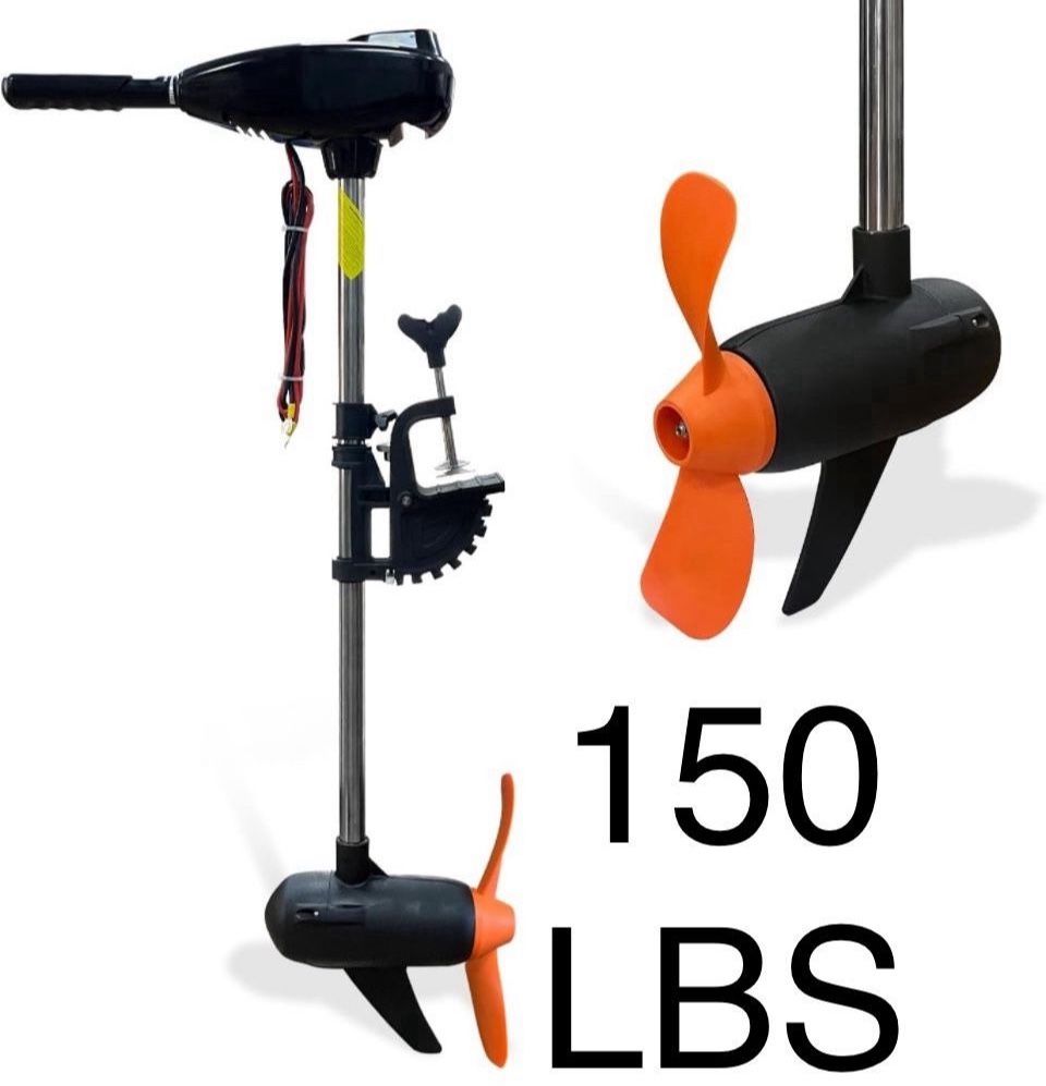 150 LBS Thrust Trolling Motor Stepless Speed Electric Outboard Brushless for Fishing Boats Saltwater Transom Mounted with Adiustable Handle 24V 20" S