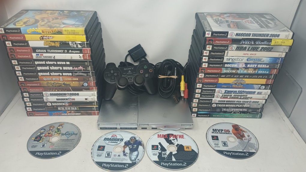 Sony PlayStation 2 Slim + 36 Games Controller Scph-90001 Ps2