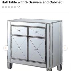 Gold Coast Vineyard 28 in. Weathered Gray Standard Rectangular Mirror Top Console Hall Table with 2-Drawers and Cabinet