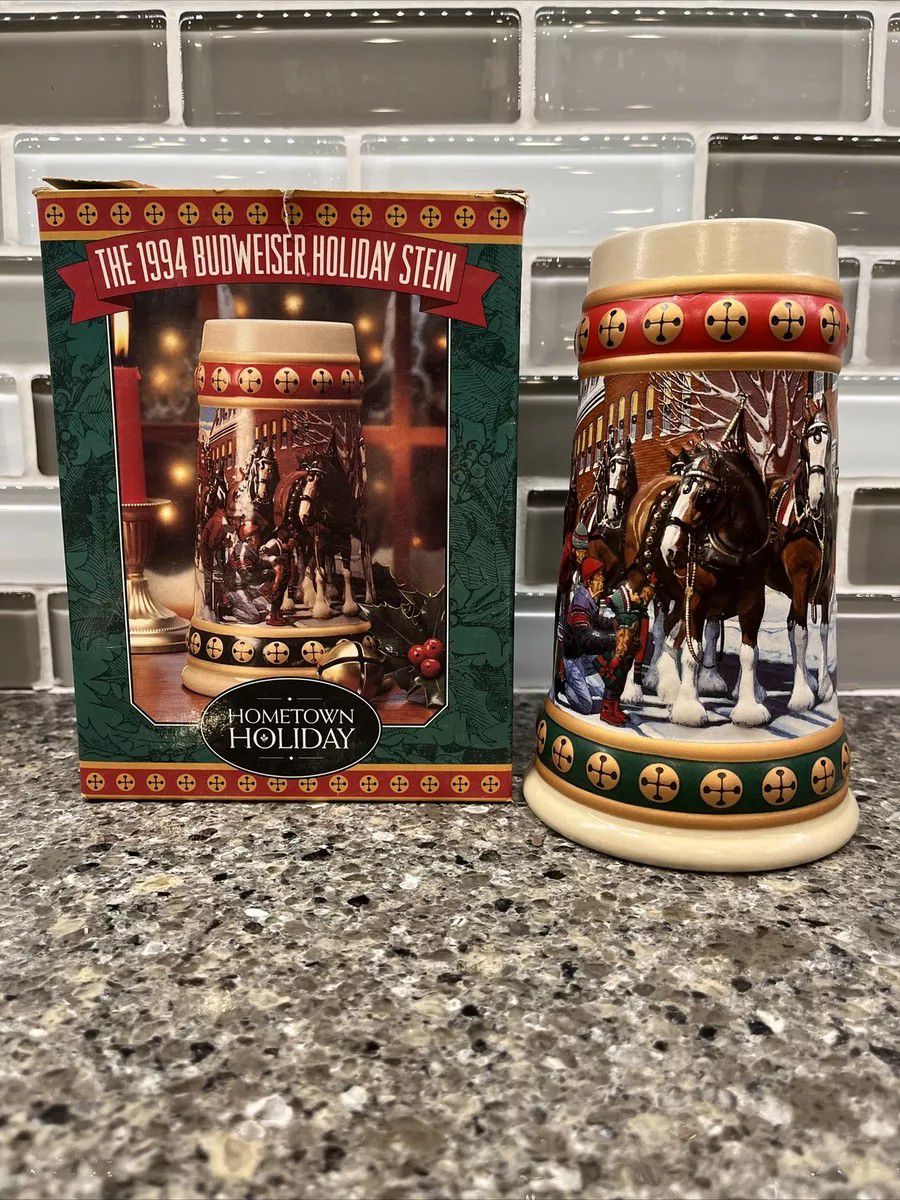 Vintage 1994 Anheuser Busch Budweiser Holiday Stein in Box 