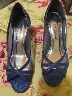 Easy Street Navy Blue Glitter Peep Toe Heels