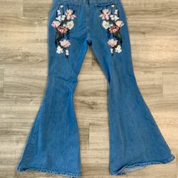 Flowered Bell Bottom Pants