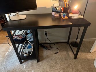 Black Computer Desk with Side Shelves