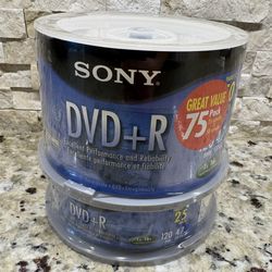 SEALED SONY DVD+R 75 pack 1x-16x 120 MIN. 4.7GB Recordable Spindle -b