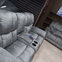 *Fourth Of July Now*---Barcelona Sophisticated Gray Fabric Reclining 3 Piece Sets---Delivery And Financing💪