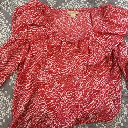 Michael Kors Women's  Long Sleeve Top, White/red Size 1X
