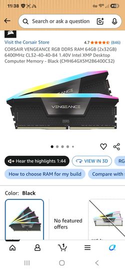 Corsair 64 GB ram DDR5 6400 HMZ, used for one week pickups only