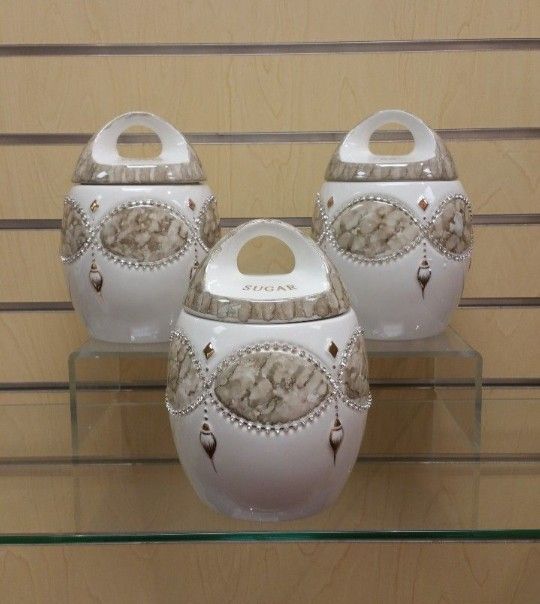 3pc kitchen canister / storage container / Jar set ( NEW ) ceramic. coffee, tea, sugar