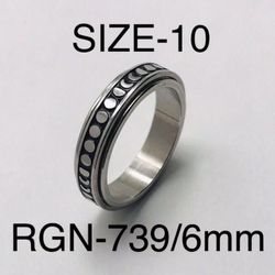 Stainless Steel Moon Carved Spinner Ring Band For Men & Women with: RGN-739/Size-10