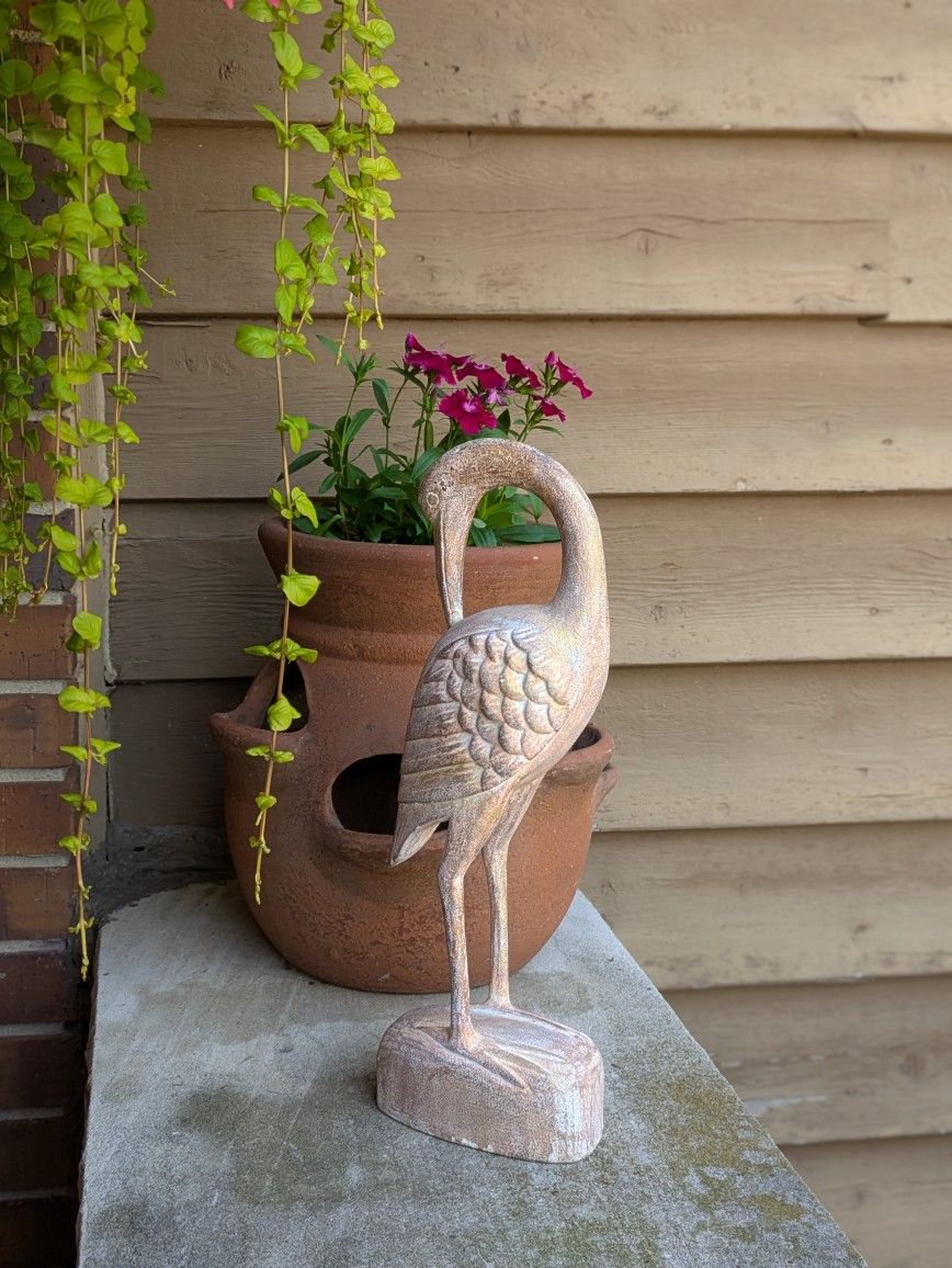 Lovely Vintage Hand Carved Wood Heron Table Decor