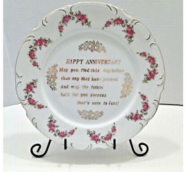 Vintage Happy Anniversary Plate Norcrest Fine China 22K Gold Poem Roses 10"
