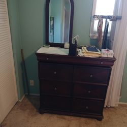 Cherrywood Dresser With The Mirror, Three Pretty Large Drawers One Skinny Drawer For Jewelry Or Paperwork